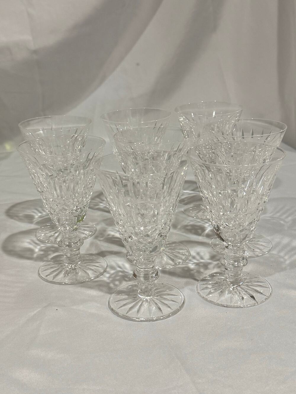 Set of 8 Waterford Crystal Colleen Wine Goblets Etched Signed Cut Crystal